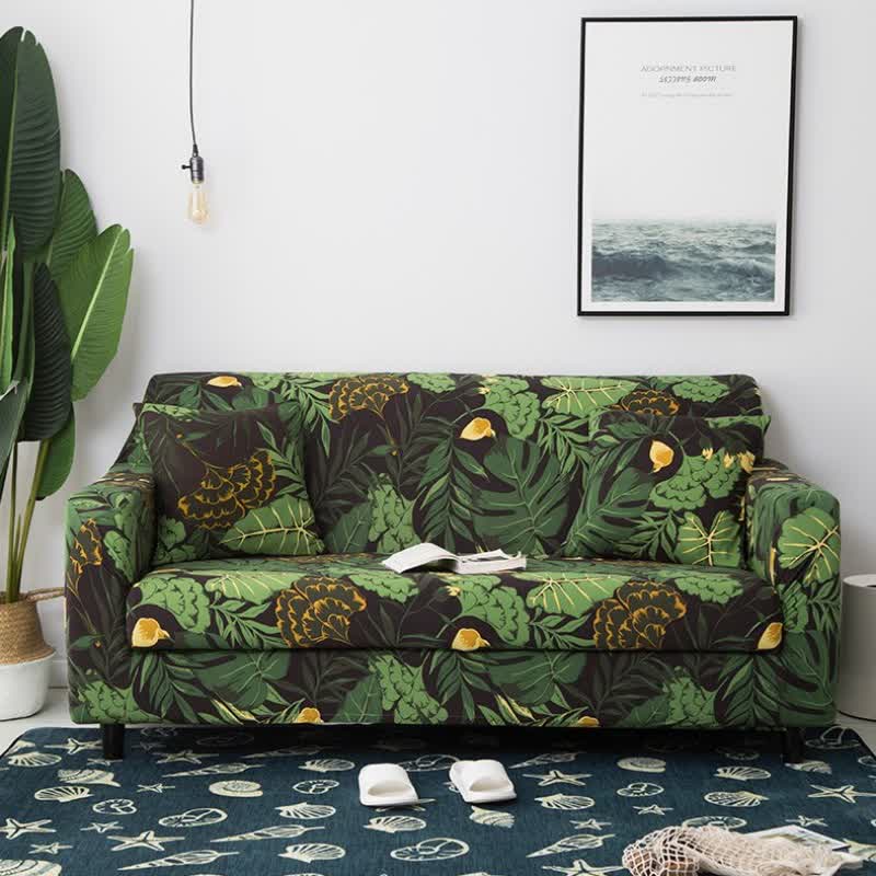 Leaf Print Stretch Sofa Slipcover - Pillowcases 18" x 18" - image 1