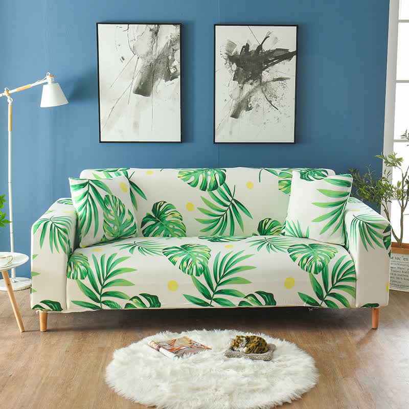 Tropical Leaf Print Stretch Sofa Slipcover - Pillowcases 18" x 18" - image 0