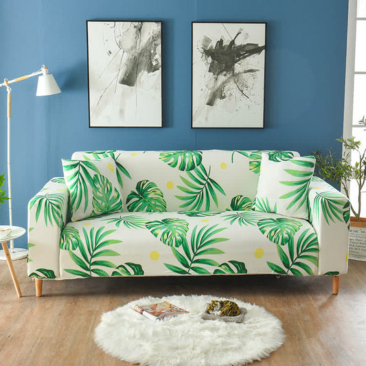 Tropical Leaf Print Stretch Sofa Slipcover - Pillowcases 18" x 18" - image 0