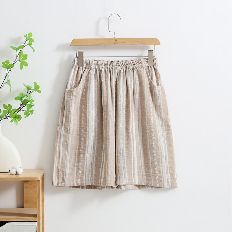 Striped Jacquard Cotton Linen Pajama Shorts - XL - image 0
