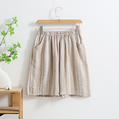 Striped Jacquard Cotton Linen Pajama Shorts - XL - image 0