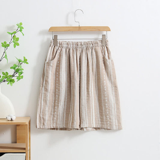 Striped Jacquard Cotton Linen Pajama Shorts - XL - image 0
