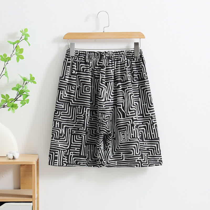 Greek Key Print Pajama Shorts - image 1