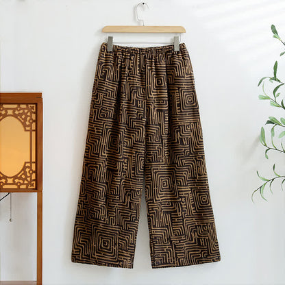 Greek Key Print Jacquard Lounge Pants - Coffee - XL - image 1