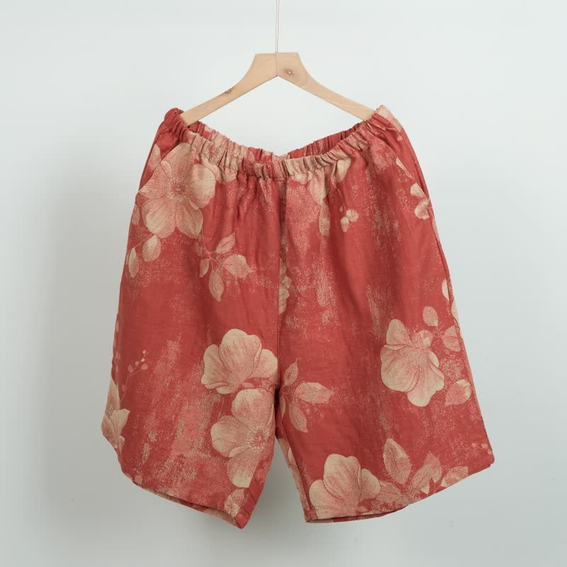 Hibiscus Jacquard Cotton Pajama Shorts - Orange - XL - image 0