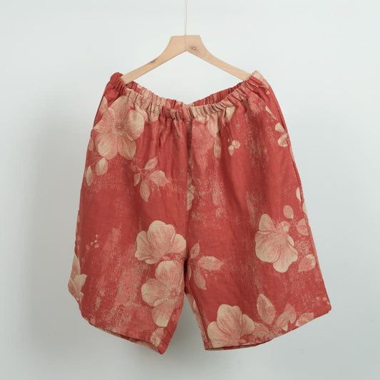 Hibiscus Jacquard Cotton Pajama Shorts - Orange - XL - image 0