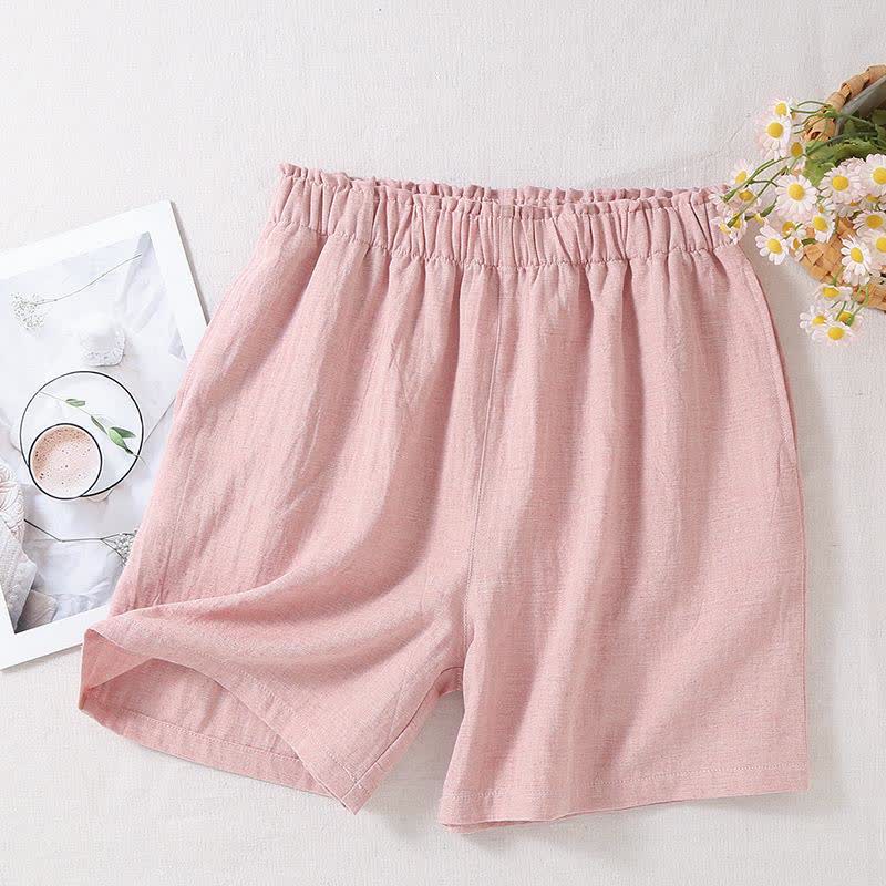 Natural Cotton Linen Pajama Shorts - Pink - XL - image 10