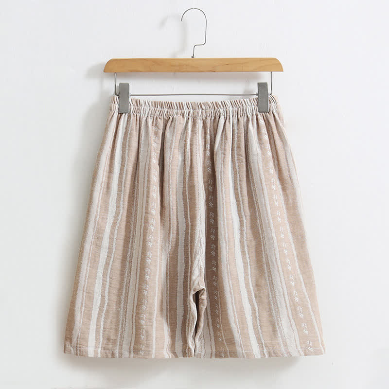 Striped Jacquard Cotton Linen Pajama Shorts - image 1
