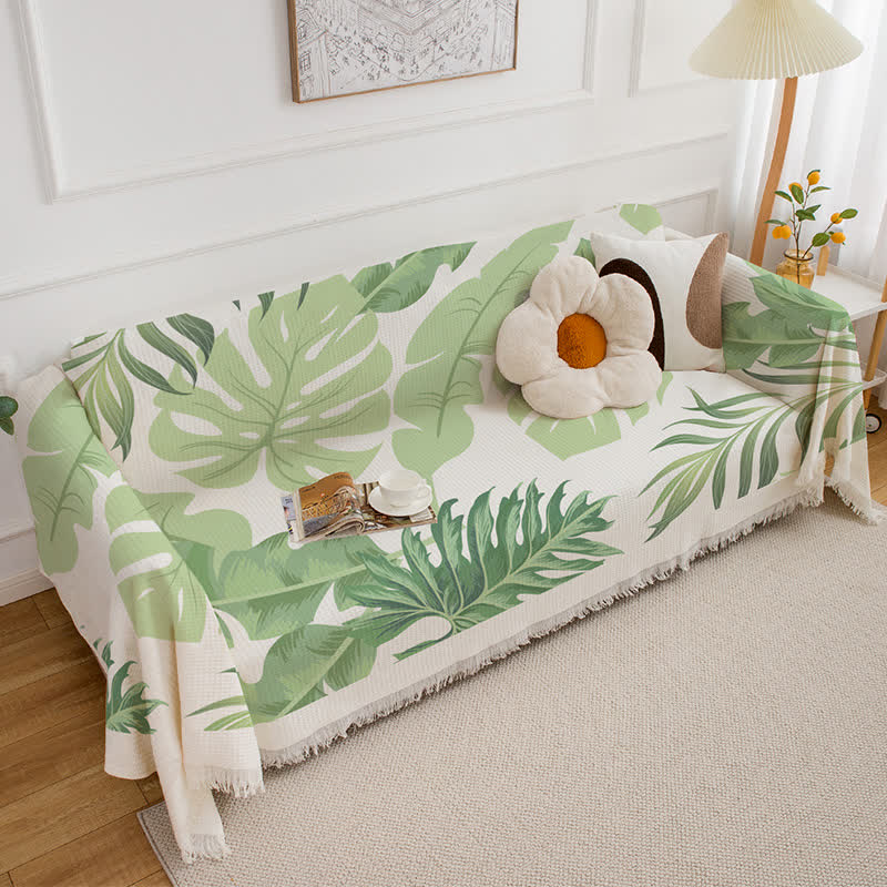 Leaf Print Tassel Sofa Throw Blanket - 71" x 102" - image 0