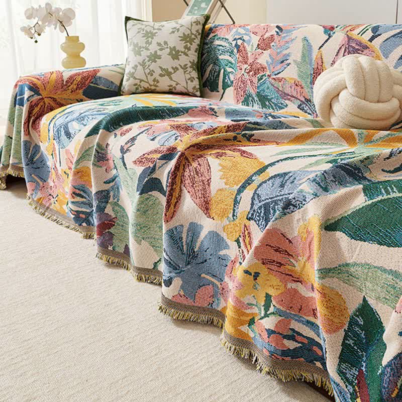 Tropical Floral Leaf Sofa Throw Blanket - image 1