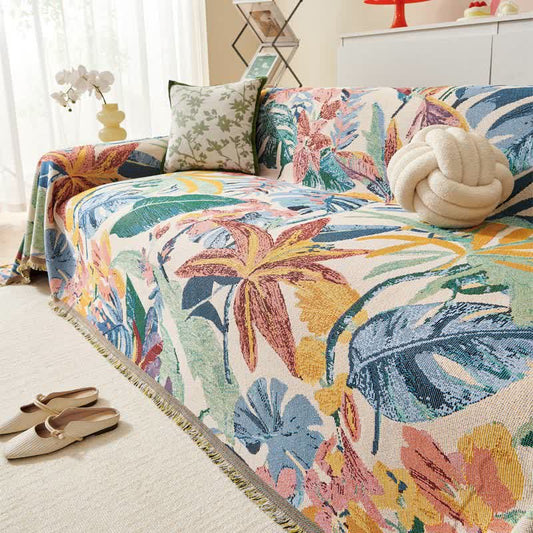 Tropical Floral Leaf Sofa Throw Blanket - 71" x 134" - image 0