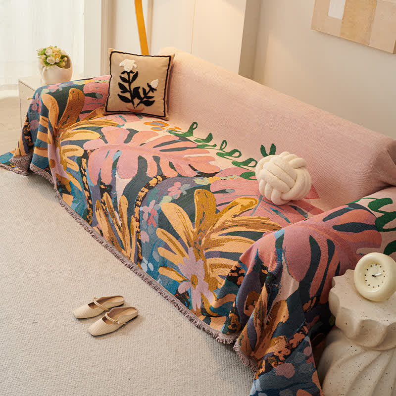 Botanical Cotton Sofa Throw Blanket - 71" x 134" - image 0