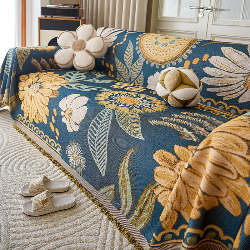 Retro Wildflower Sofa Throw Blanket - 71" x 134" - image 0