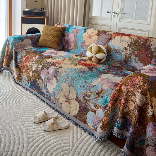 Vintage Floral Tassel Sofa Throw Blanket - 71" x 134" - image 0