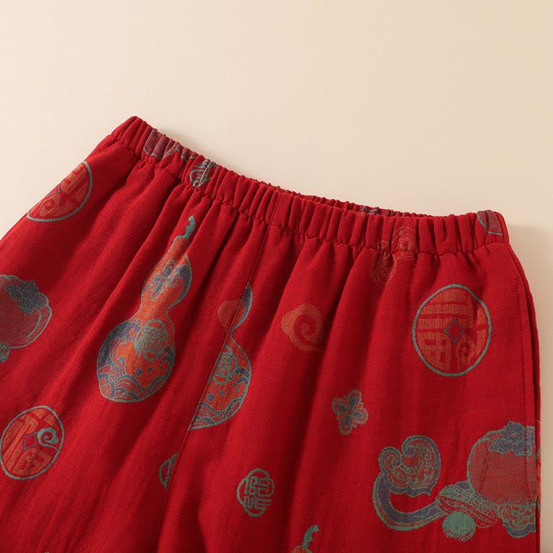 Oriental Style Gourd Persimmon Cotton Sleepwear - image 7