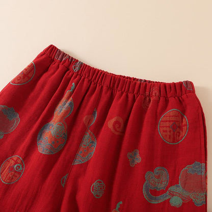 Oriental Style Gourd Persimmon Cotton Sleepwear - image 7