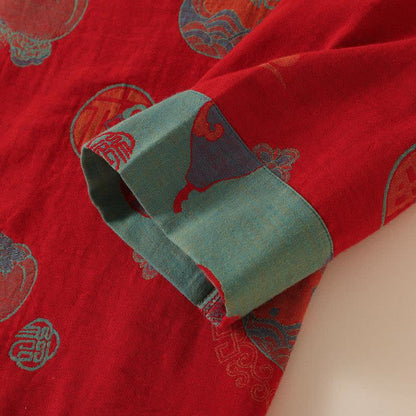 Oriental Style Gourd Persimmon Cotton Sleepwear - image 4