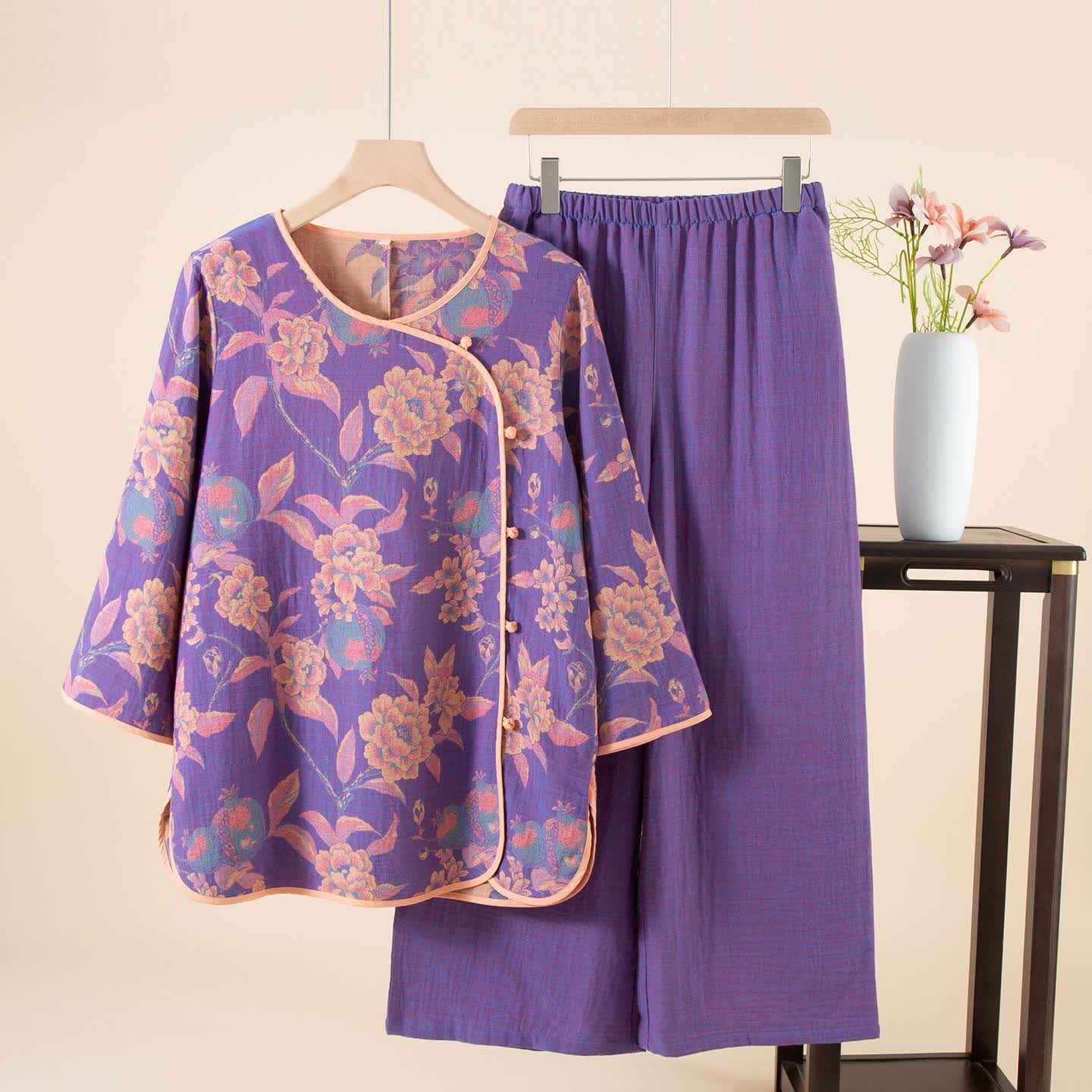 Oriental Style Peony Pomegranate Cotton Sleepwear - XL - image 0