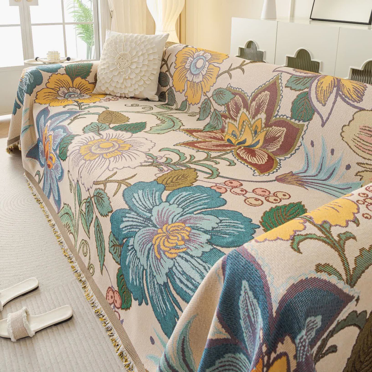 Chenille Jacquard Floral Sofa Throw Blanket - 71" x 134" - image 0