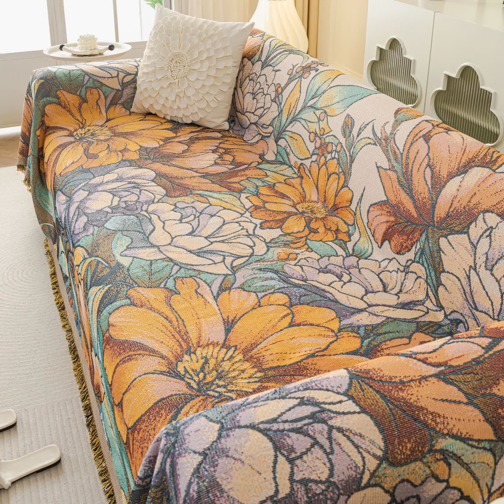 Chenille Chrysanthemum Jacquard Sofa Throw Blanket - 71" x 134" - image 0