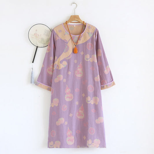 Gourd Pure Cotton Gauze Loose Nightdress - Purple - XL - image 0