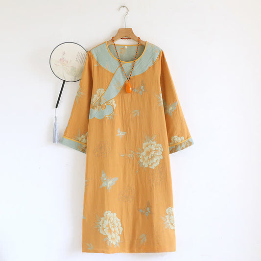 Yellow Peony Cotton Gauze Loose Nightdress - XL - image 0