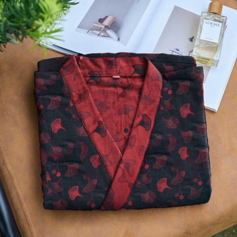 Two-Tone Ginkgo Cotton Gauze Kimono Robe - image 16