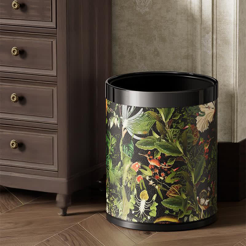 Tropical Jungle Leather Trash Bin - Black Circle - 9"W x 9"L x 11"H - image 6
