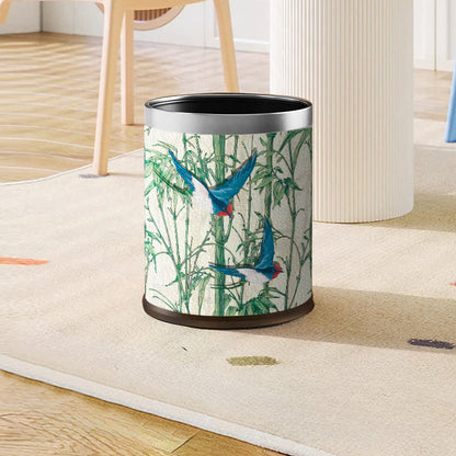 Rural Bamboo Bird Stainless Steel Trash Can - Standard Silver Circle - 9"W x 9"L x 10"H - image 1