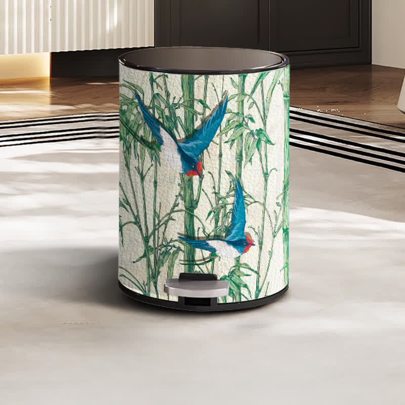 Rural Bamboo Bird Stainless Steel Trash Can - image 3