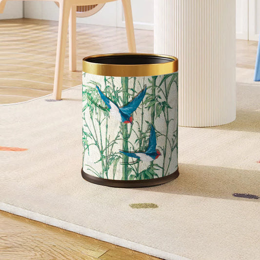 Rural Bamboo Bird Stainless Steel Trash Can - Standard Yellow Circle - 9"W x 9"L x 10"H - image 0