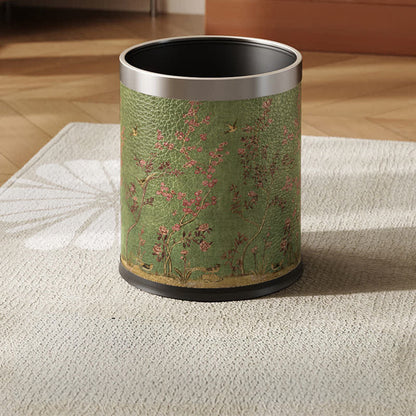 Green Pastoral Bird Durable Trash Bin - Standard Silver Circle - 9"W x 9"L x 10"H - image 1