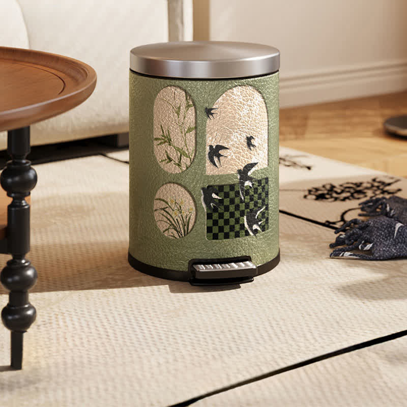 Durable Stainless Steel Leather Rural Trash Can - A - Foot Pedal - 11"W x 11"L x 14"H - image 4