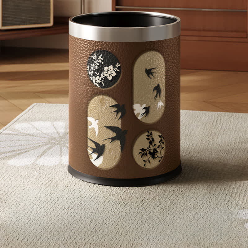 Durable Stainless Steel Leather Rural Trash Can - B - Standard Silver Circle - 9"W x 9"L x 10"H - image 6