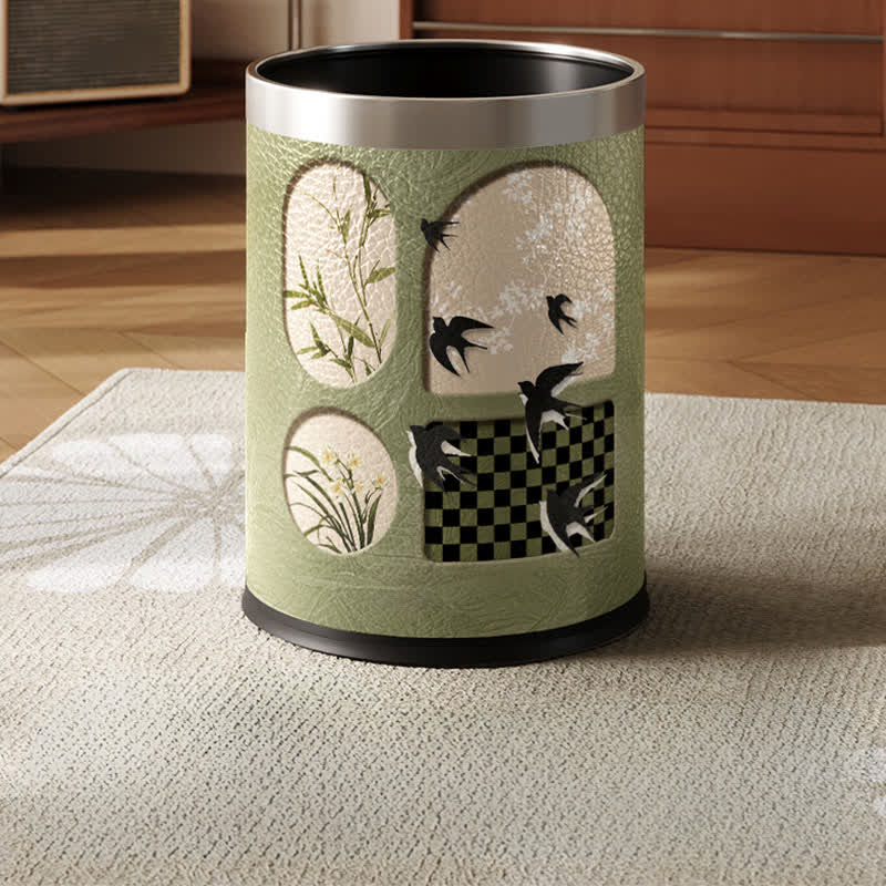 Durable Stainless Steel Leather Rural Trash Can - A - Standard Silver Circle - 9"W x 9"L x 10"H - image 1