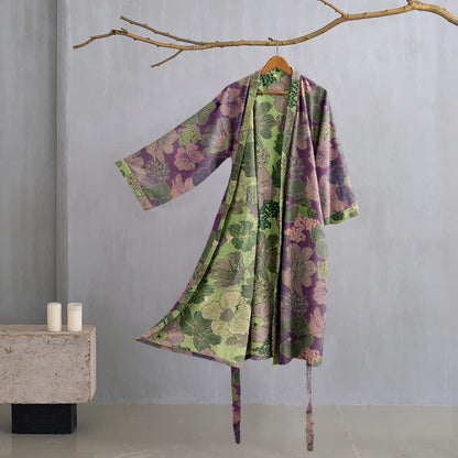 Peach Blossom Cotton Gauze Kimono Robe - Purple - 2XL - image 0