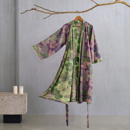 Peach Blossom Cotton Gauze Kimono Robe - Purple - 2XL - image 0