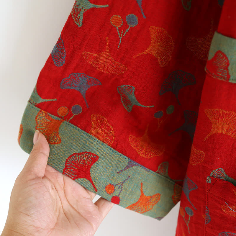 Two-Tone Ginkgo Cotton Gauze Kimono Robe - image 6