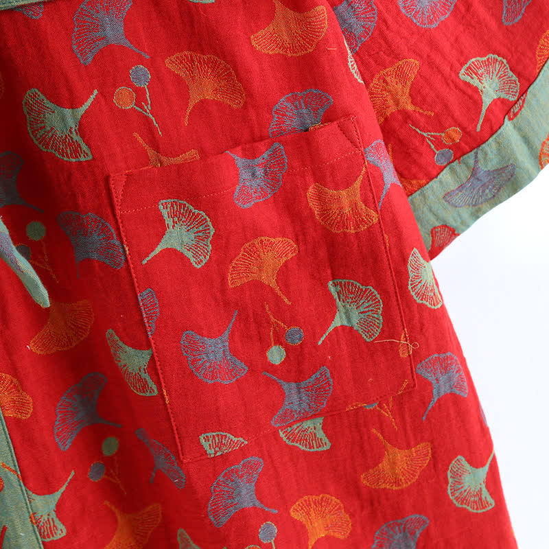 Two-Tone Ginkgo Cotton Gauze Kimono Robe - image 7