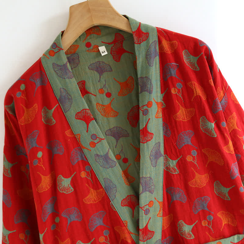 Two-Tone Ginkgo Cotton Gauze Kimono Robe - image 5