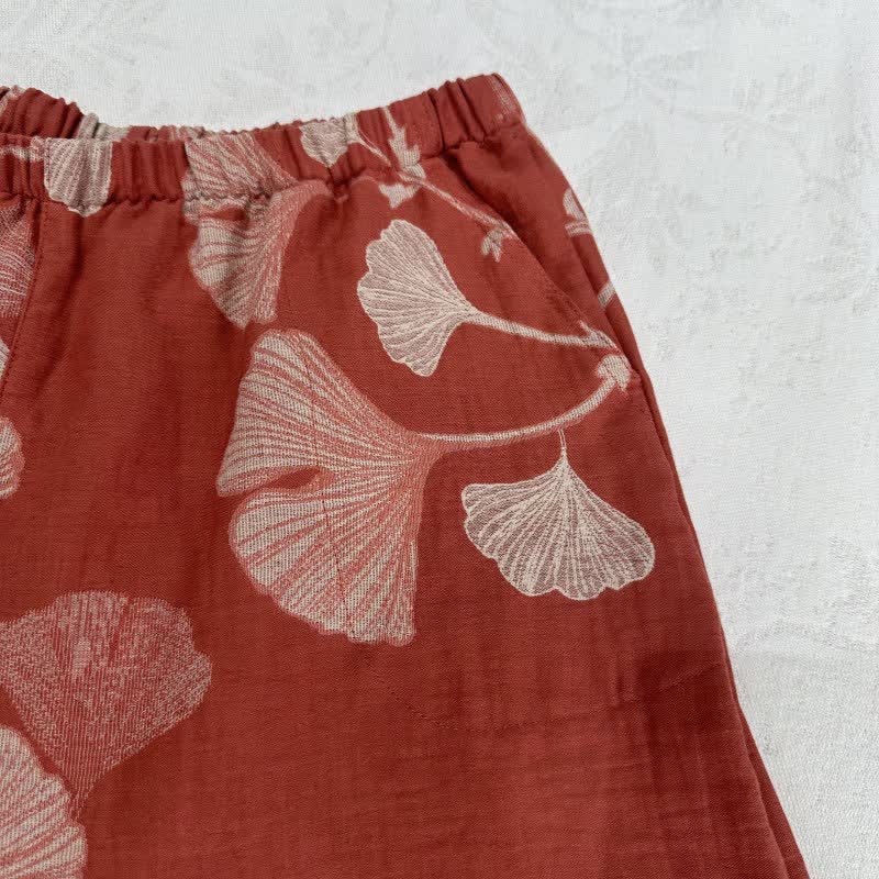 Ginkgo Leaf Jacquard Cotton Pajama Shorts - image 4