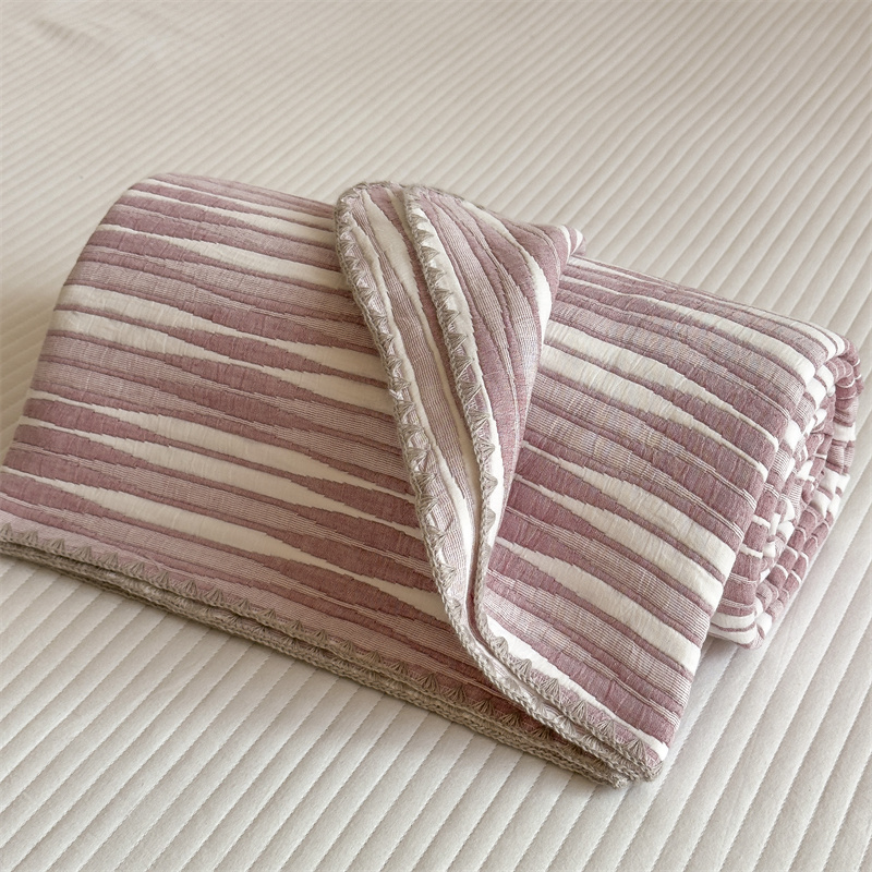 Cotton Gauze Striped Breathable Comfy Quilt - Pink - Queen - image 30