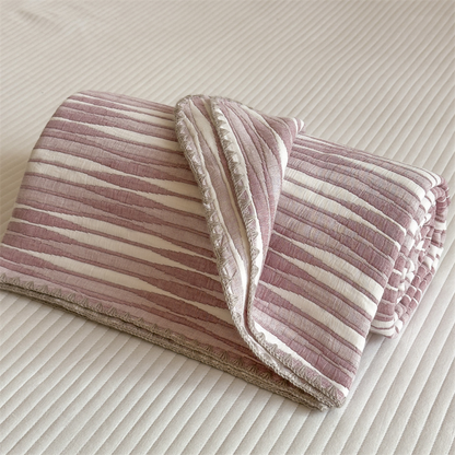 Cotton Gauze Striped Breathable Comfy Quilt - Pink - Queen - image 30
