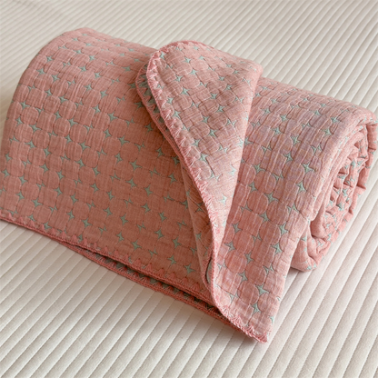 Breathable Three Layers Cotton Gauze Quilt - Peachy Pink - Queen - image 9