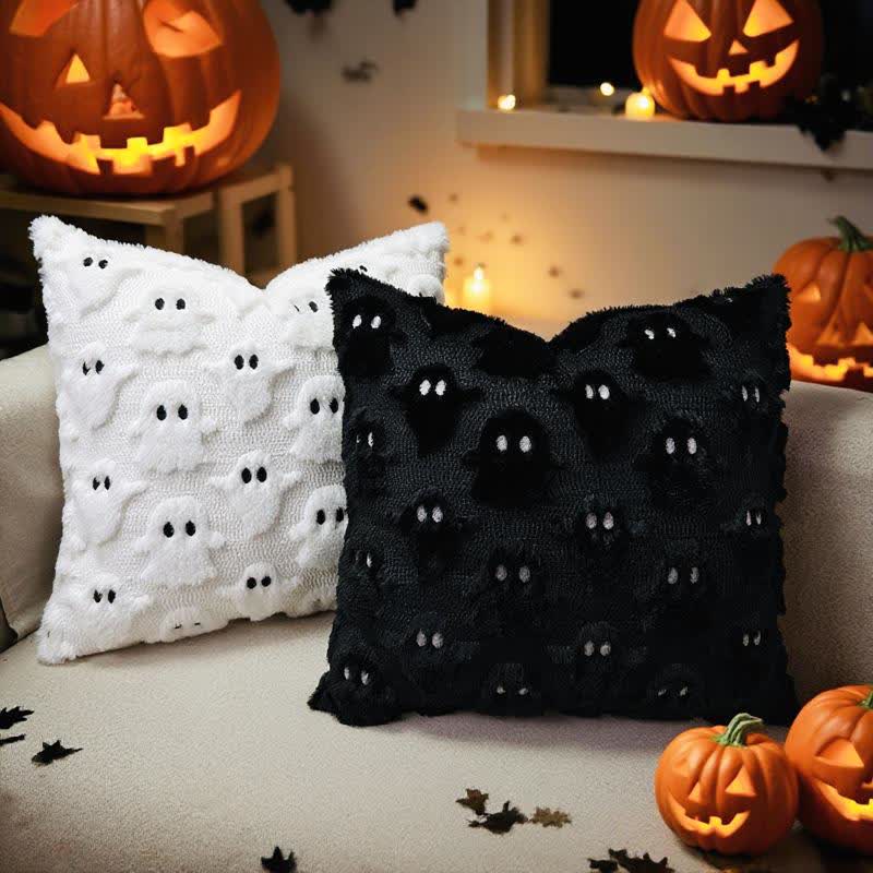 Halloween Ghost Embroidered Pillow Covers(2PCS) - 1x White+1x Black - 18" x 18" - image 1