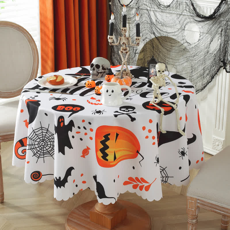 Halloween Pumpkin Ghost Print Tablecloth - Round - 71" x 71" - image 1