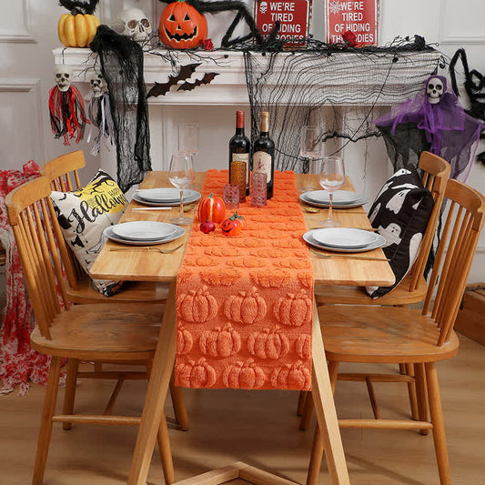 Halloween Pumpkin Quilted 3D Table Runner - Orange - 13" x 108" - image 0