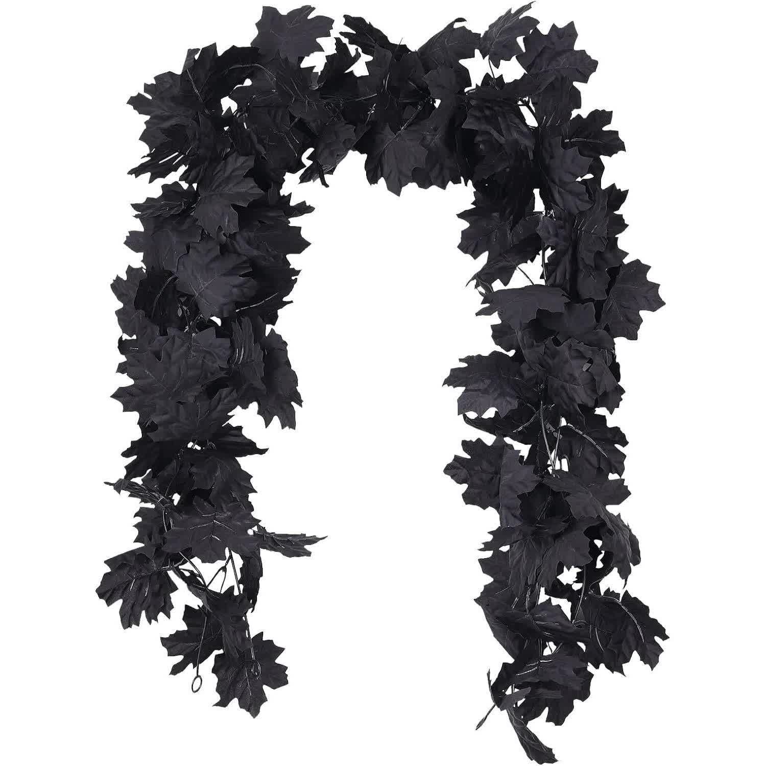 Halloween Black Artificial Maple Leaf Garland - 3PCS - 67" - image 2