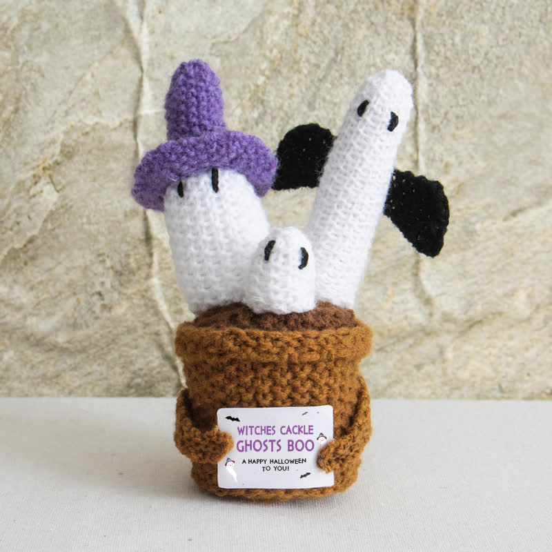 Halloween Crochet Potted Plant Ornament - Ghost - 3PCS - 6.3" x 2.36" - image 9