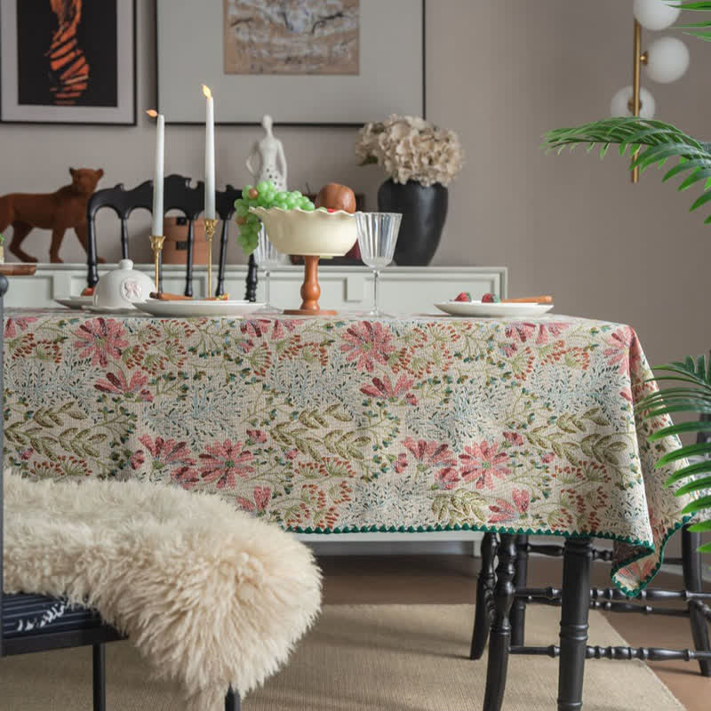 Vintage Pink Lily Jacquard Tablecloth - Round - 60" x 60" - image 0